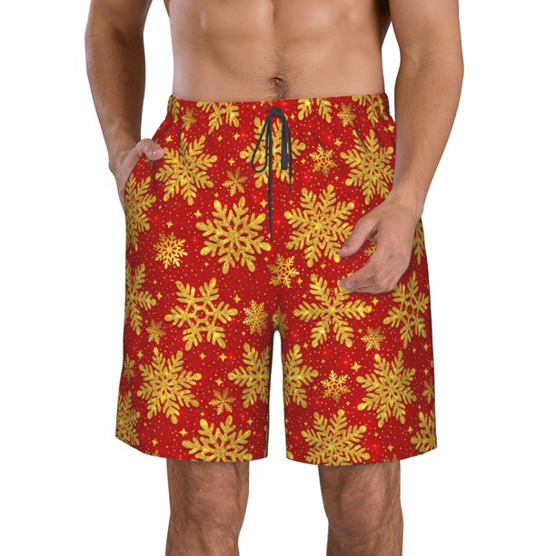 Balery Christmas With Gold Snowflakes Traje de Baño Estilo Hawaiano para Hombre, Shorts de Secado Rápido con Bolsillos-3X-Large