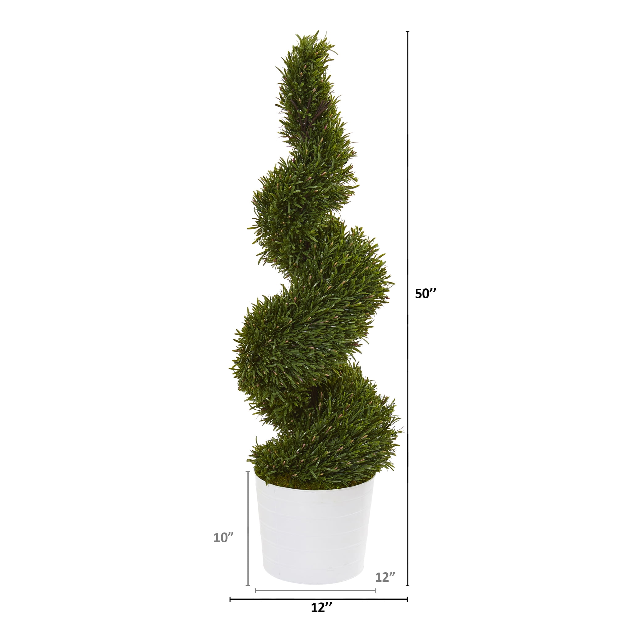 Nearly Natural 50in. Rosemary Spiral Topiary Artificial Tree in White Planter (Indoor/Outdoor)