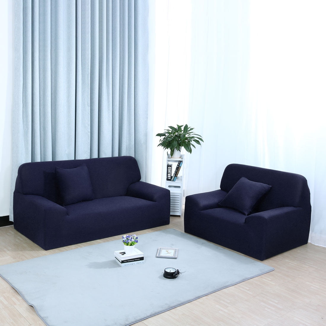 Unique Bargains 1-Piece Modern Solid Stretch Loveseat Slipcover, Dark Blue