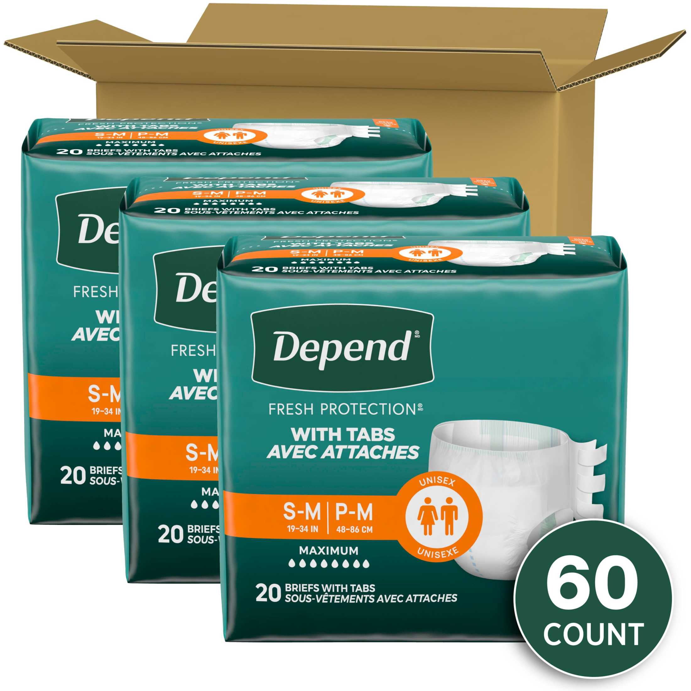 Depend Protection with Tabs Incontinence Underwear, Adult Diapers, Unisex, S/M, 20 Count
