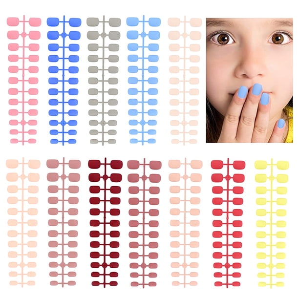 12 juegos de uñas postizas cortas mate para niños, 12 colores de uñas postizas cuadradas cortas de cubierta completa para niñas