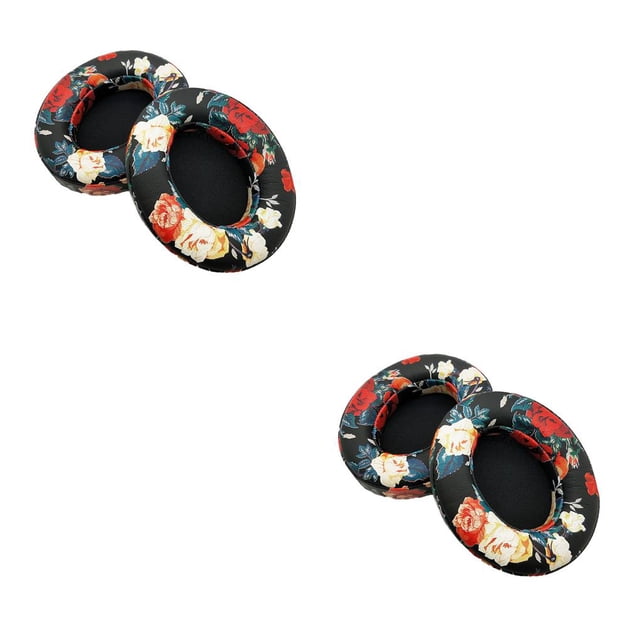 Bearachild 2 almohadillas para auriculares, auriculares para juegos, protección auditiva de cuero, almohadillas para los oídos de Gamer, Estampado floral negro 2Conjunto