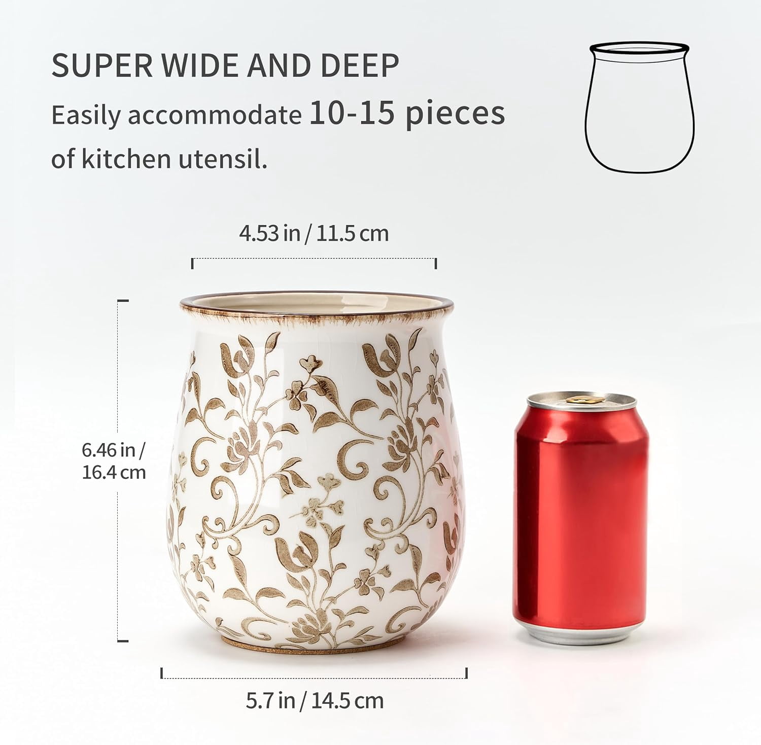 Ceramic Utensil Holder with Floral Pattern