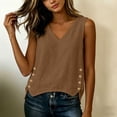 thumbnail image 4 of Womens Cotton Linen Tank Tops V Neck Casual Cami Sleeveless Blouses Basic Shirt Gauze Linen Shirts Brown L, 4 of 7