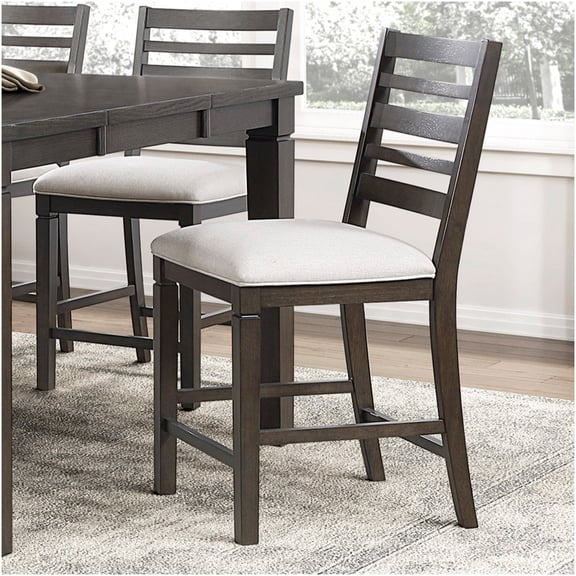 Dark Espresso Counter Height Dining Chairs Set of 2, Upholstered Fabric Seat Wooden Stools for Kitchen Island
