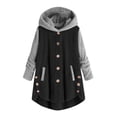 thumbnail image 1 of Women Plus Size Button Coat Patchworl Tops Hooded Pullover Loose Sweater Coat, 1 of 5