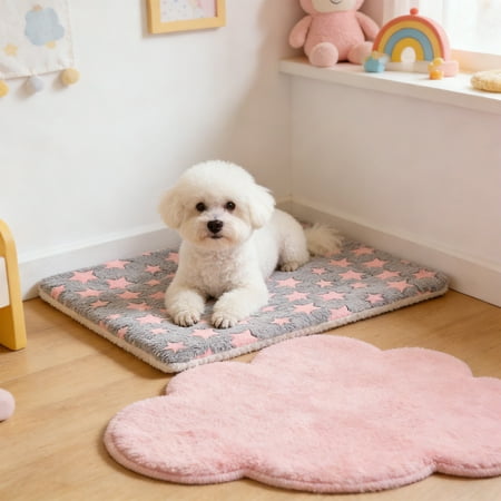 Fasiaou 2 Counts Winter Pet Bed Mat with Star Design Reversible Fleece Blanket for Dogs and Cats Thick Warm Cushion for Sofa Car Indoor Use Machine Washable Pet Mattress