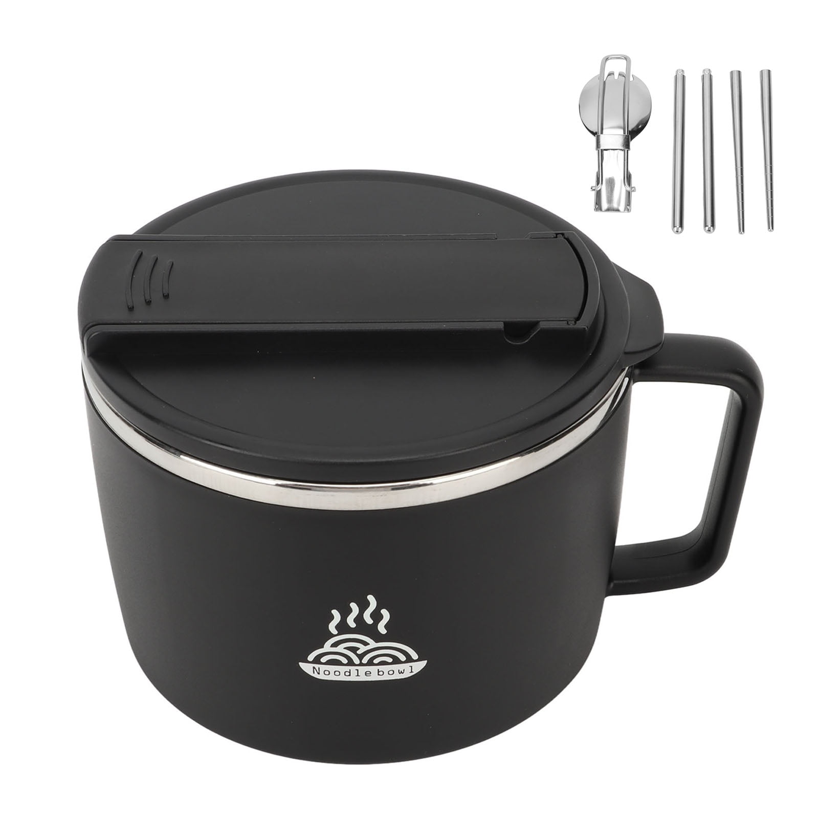 Bols à ramen en acier inoxydable de 1200 ml avec couvercle et cuillère- fourchette - Bols à