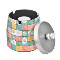 Yayeee Ashtray with Lid for Cigarette Smokeless Stainless Steel Home Ash Holder, Daisy Mosaic