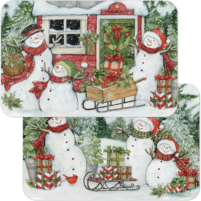 WipeClean Reversible Decofoam Placemats, Snowman's Farmhouse, Set of 2