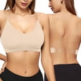 thumbnail image 2 of VISALY Women Seamless Low Back Bra Wireless Lift Support Push Up Backless Bra Padded Bralette Thin Straps Comfort Bras Clear Invisible Strap Wireless Bra U-Neck Seamless Comfort Underwear Khaki M, 2 of 5