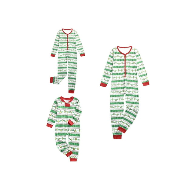 SUNSIOM Ensemble de Pyjamas de Noël Assortis pour la Famille Imprimé Animal Col Rond Fermeture à Boutons Pull Chaud Tenue de Nuit