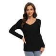thumbnail image 4 of Long Sleeve Shirts for Women Sexy V Neck Tops Fitted Tight T Shirts Basic Tee, 4 of 6