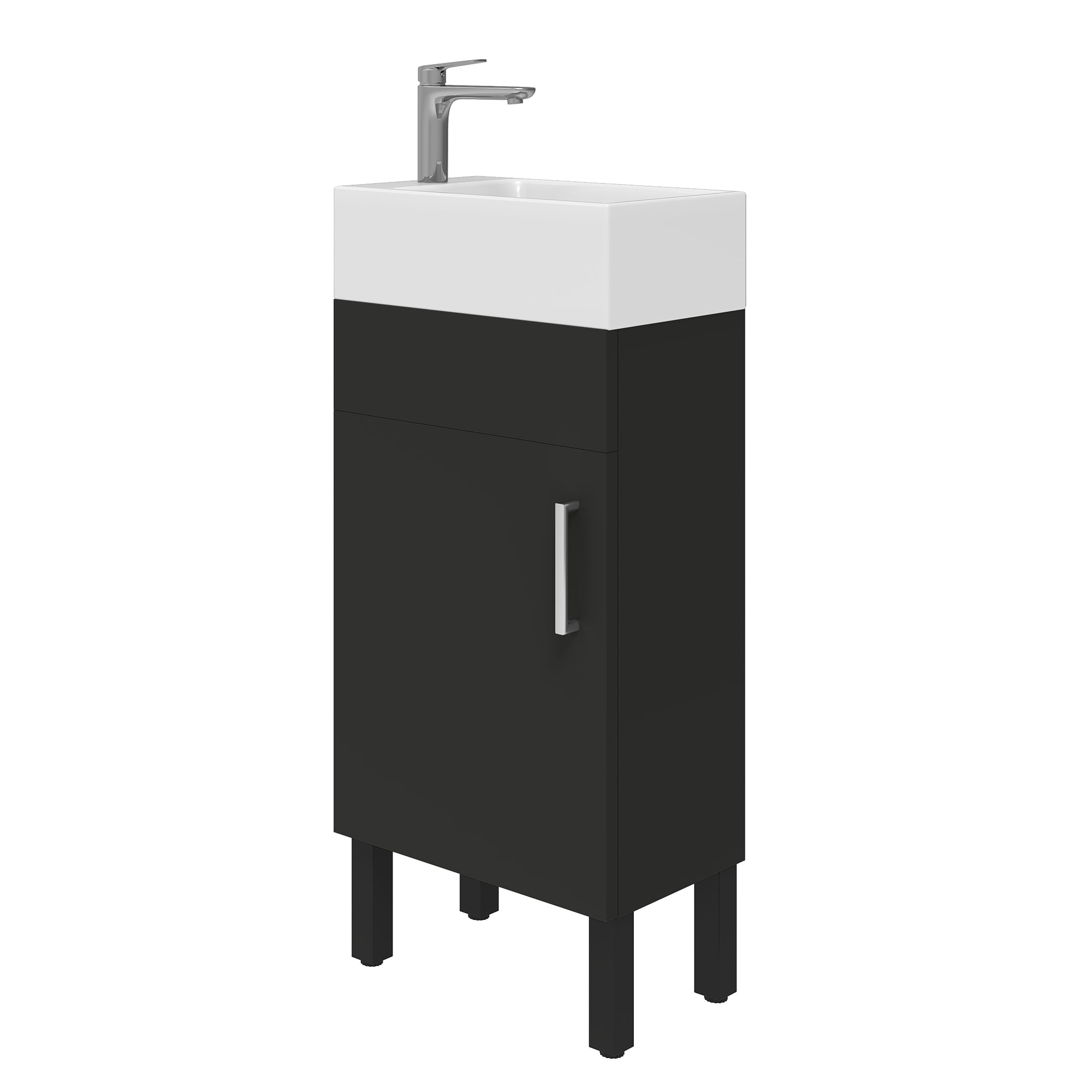 Uforic 16" Bathroom Vanity with Top Sink, Modern Free Standing Small Bathroom Storage Cabinet with Soft Close Door, Black