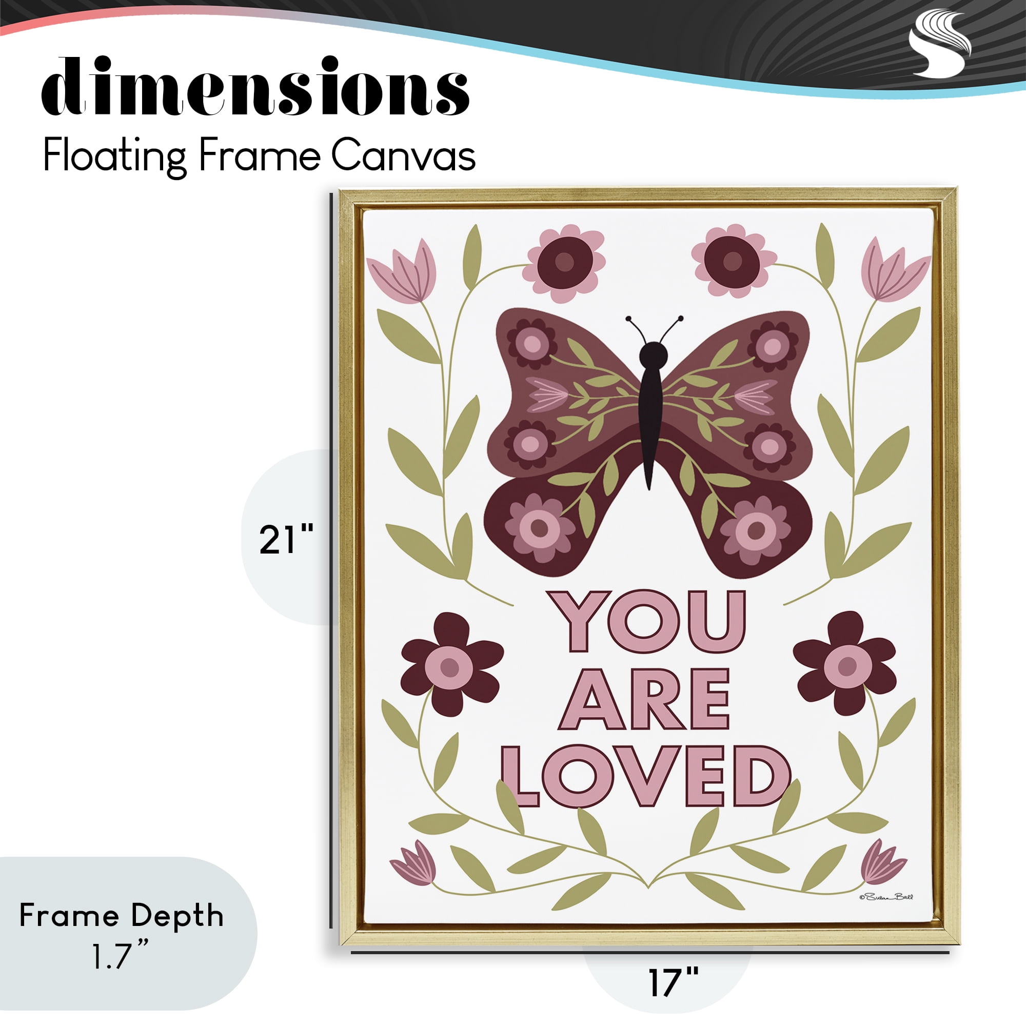 Stupell Industries You Are Loved Symmetrical Gold Framed Floater Canvas Wall Art, design by Susan Ball