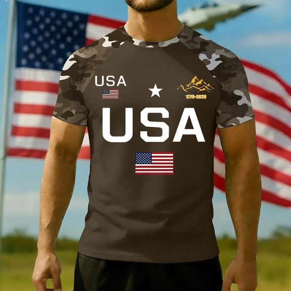Hogleaql Men's American USA Flag Patriotic T-Shirts Crewneck 4th Of July Shirts Short Sleeve Independence Day USA Graphic Men's Casual T-Shirts Dark Gray 4XL