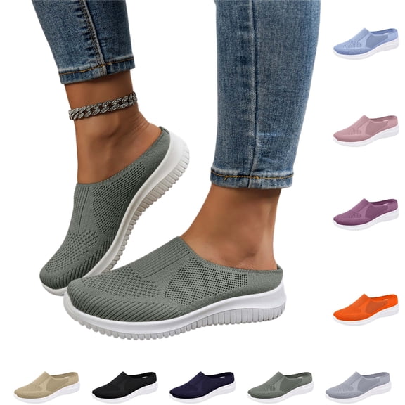 YOUYEDIAN Womens Orthopedic Shoes Arch Support Work Shoes Breathable Non Slip Slip on Volleyball Shoes Knitted Mesh Stretch Soft 2026 New Orthopedic Shoes (Green)