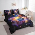 thumbnail image 2 of Manfei Celestial Planets 7pcs Queen Bedding,Dreamy Galaxy Theme Bedding Comforter Set Queen,Orange Purple,Black Reversible, 2 of 7