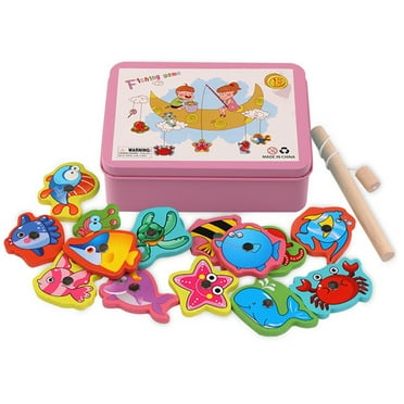 Zummy Wooden Magnetic Fishing Toys Game Set  for Small Kids Educational 15pcs Pink