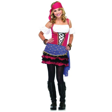 White and Pink Crystal Ball Gypsy Teen Girls Halloween Costume -