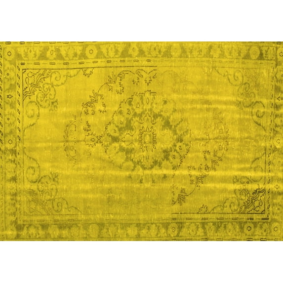 Ahgly Company Machine Washable Indoor Rectangle Persian Yellow Traditional Area Rugs, 7' x 9'
