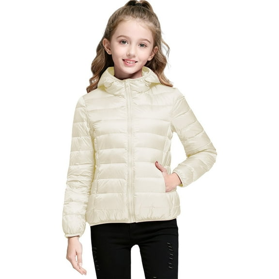 XXWXYD Girls Lightweight Packable Hooded Puffer Coat - Winter Warm Down Jacket Windproof Zip Up Outerwear with Pockets, ChristmasGift for Kids