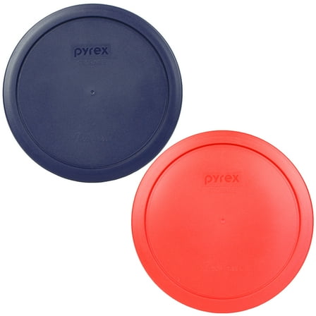 Pyrex 7402-PC 6 Cup Red and Blue Round Plastic Storage Lids