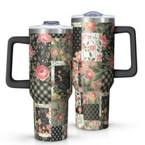 OBREWU Pioneer Flower Tumbler with Handle and Lid,Pioneer Flower 40oz Double Wall Vacuum Insulated Tumbler,Cups Gift for Women and Men