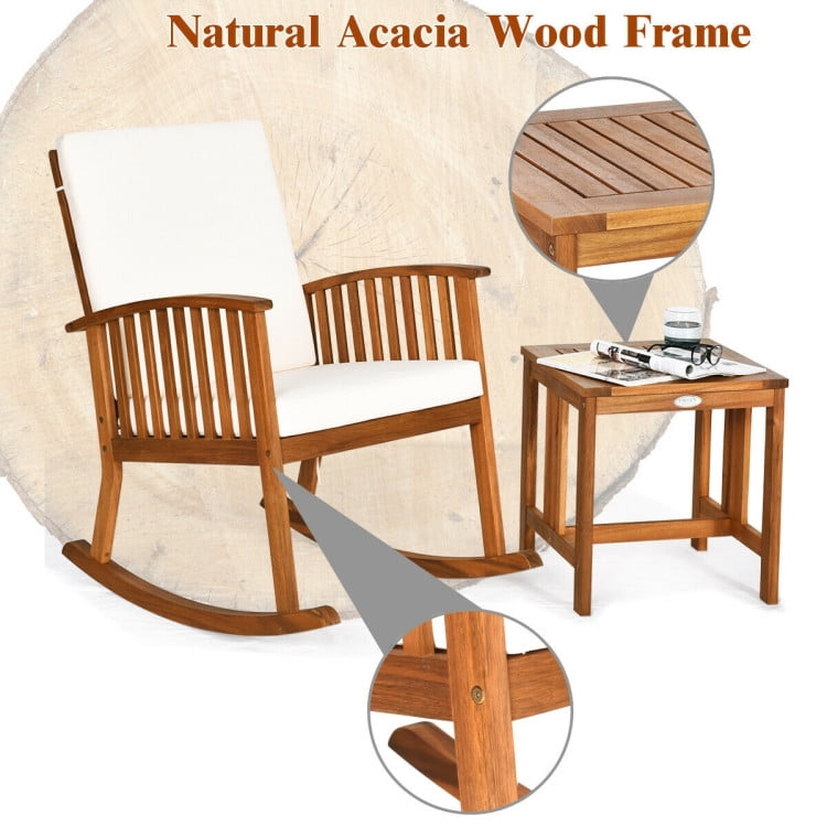 Aimee Lii 2 Pieces Acacia Wood Patio Rocking Chair Table Set, Wooden Patio Furniture Set