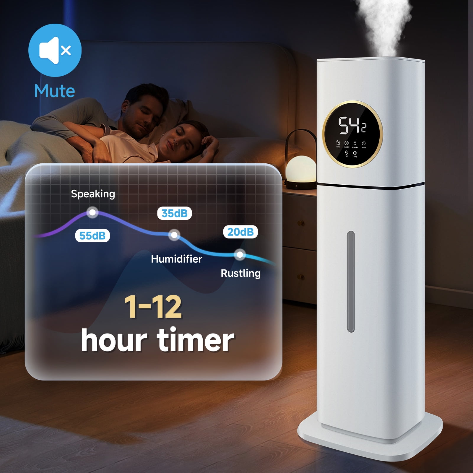 Humidifier For Large Rooms, 8L/2.11Gal Cool And Warm Mist Tower Top Fill Humidifiers, Floor Humidifiers For Baby,Pets,Plants,with Remote,Timer,Auto Shut Off,White