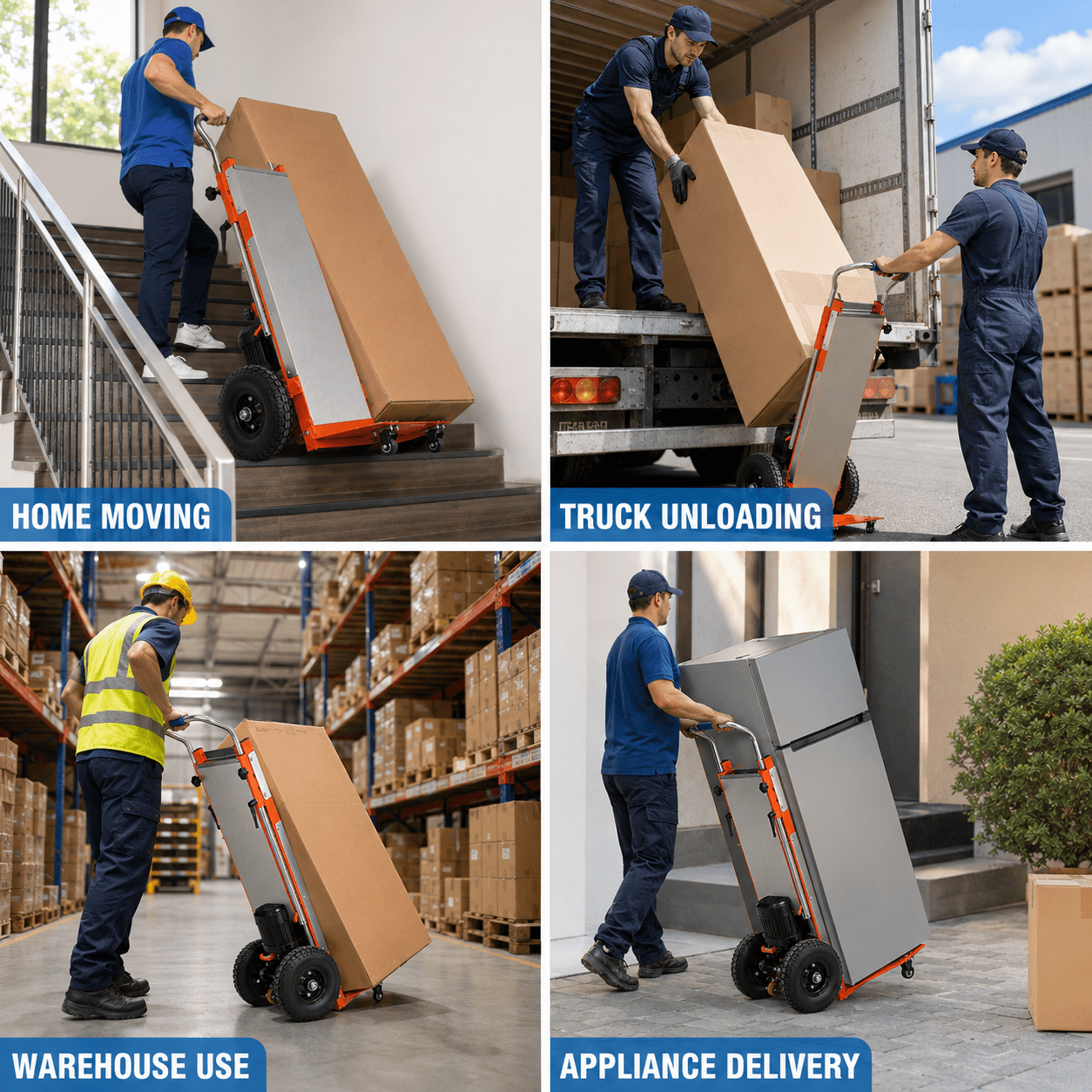 Orange Hand Trucks - 880lbs Capacity Electric Stair Hand Trucks 1200W Heavy Duty Stair Climber Trolley with Safety Rope and Solid Wheel for Moving Furni ture Logistics Warehous