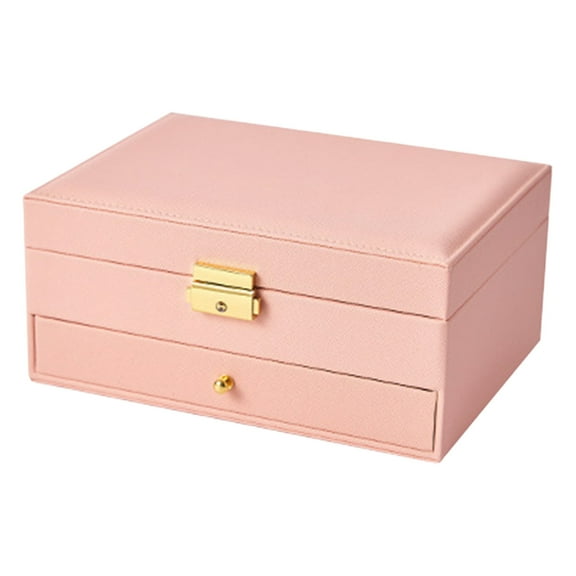 Wovilon Jewelry Box With Lock And Mirror Jewelry Organizer Storage Case With 2-Layers Display For Earrings Bracelets Rings Watches