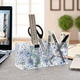 thumbnail image 4 of Watercolor Blue Floral Acrylic Pen Holder 4 Compartments Pencil Holder Cup for Desk Makeup Brush Holder Office Home, 4 of 7