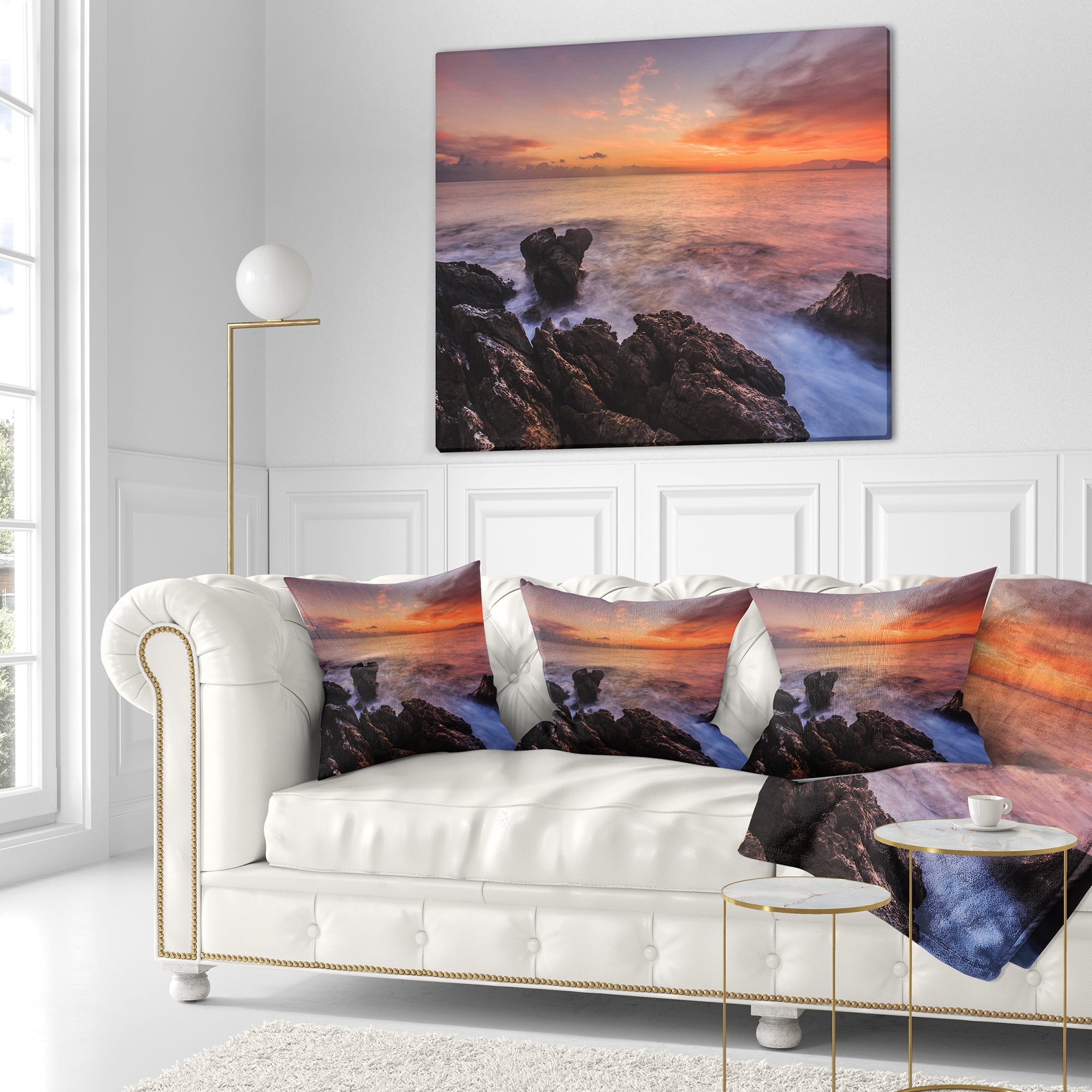 Designart Sunrise over the Coast of Sicily - Beach Photo Throw Pillow - 16x16