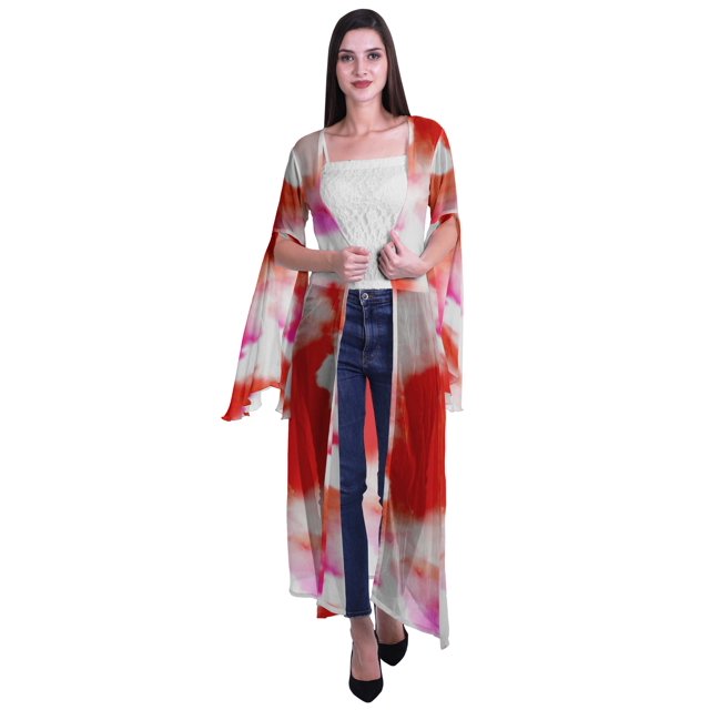 Moomaya Viscose Georgette Printed Long Shrug Slit Sleeves Cardigans For Women