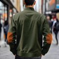 thumbnail image 4 of Men's Vintage Corduroy Baseball Jacket - Stand Collar Zip-Up Colorblock Loose-Fit, Army Green, L, 4 of 7
