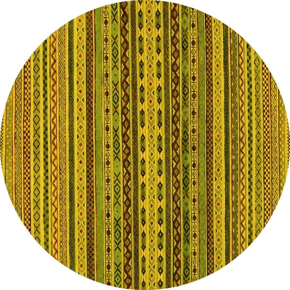Ahgly Company Machine Washable Indoor Round Oriental Yellow Modern Area Rugs, 3' Round