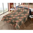 thumbnail image 4 of Ambesonne Floral Boho Fitted & Flat Sheet with Shams 4 Pcs Set, Art of Tropical Flowers, Full, Pale Vermilion Jade Green, 4 of 5