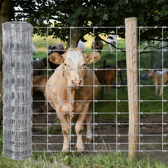 Farm Fence 5ft x 328ft Galvanized Wire Fencing, Cattle Fence, Deer Fence, Heavy Zinc Coating Farm Fence Used to Hog Goat Fencing for Yard Garden and Field