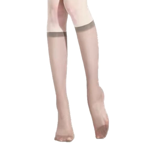 Ljudmp Women's Sheer Knee High Socks Lightweight Nylon Stretch Stockings Non-Slip Top Band High Elastic Hosiery Socks Coffee