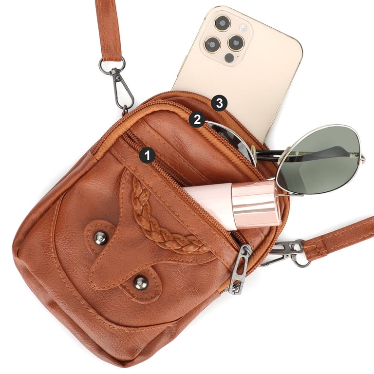 TSV PU Leather Small Crossbody Cell Phone Bag, Brown photo 5