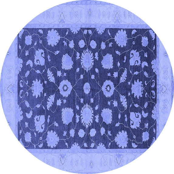 Ahgly Company Machine Washable Indoor Round Oriental Blue Industrial Area Rugs, 7' Round