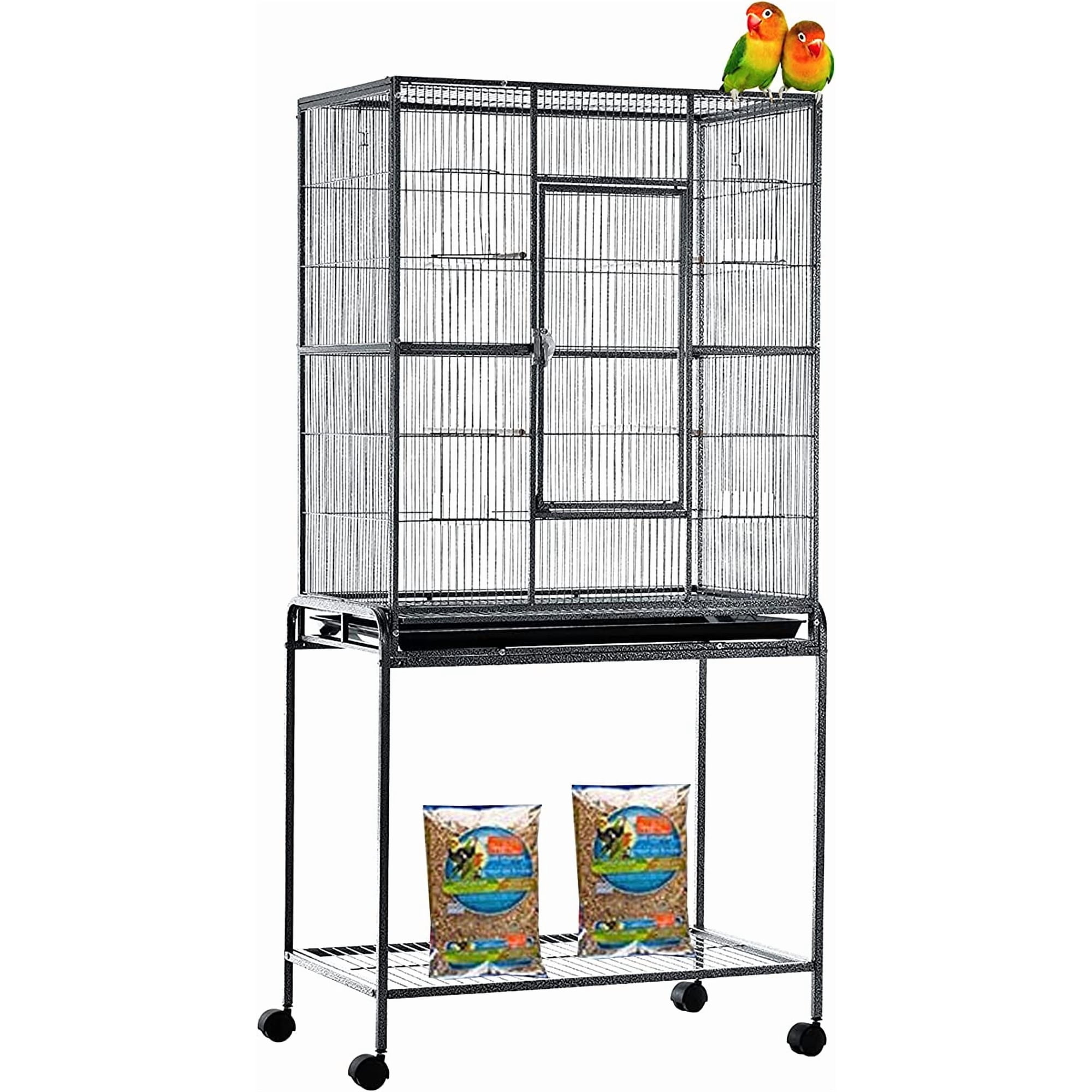 54" Large Wrought Iron Breeding Flight Canary Parakeet Cockatiel Lovebird Finch Cage Side Nesting Box Doors with Removable Rolling Stand