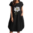 thumbnail image 1 of Robe d'Été en Coton et Lin pour Femmes Imprimé Floral Manches Courtes avec Poche Col Rond Ample Robe de Plage, 1 of 5