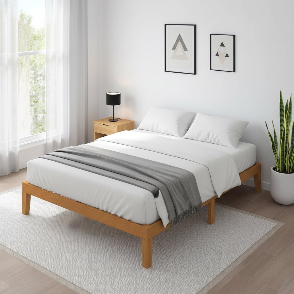 ACCVER Solid Wood Twin Size Bed Frame - 12in Natural Pine Platform Base with Wood Slats, Noise-Free & No Box Spring Needed, Natural Finish, Easy Assembly