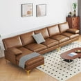 thumbnail image 5 of 135" L Shaped Sectional Sofa Couch, Mid Century Modern Faux Leather Couch with Hand-Sewn and Backrest Pillows Deep Couches, 5 Seater Home Sofa for Living Room, Small Space, Bedroom, Office, Caramel, 5 of 6