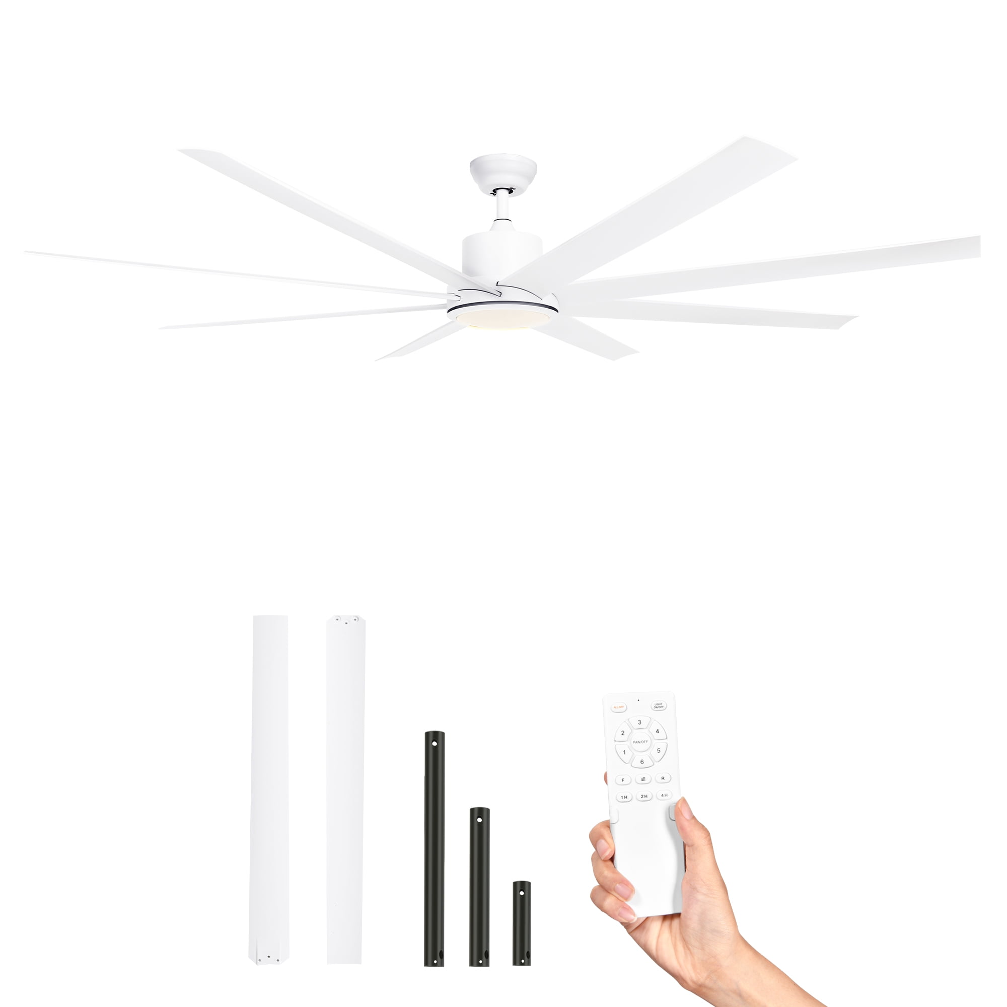 Craftian 72in Modern White Ceiling Fans with Lights and Remote Control, Ceiling Fans with 8 Aluminum Blades and 6 Speed
