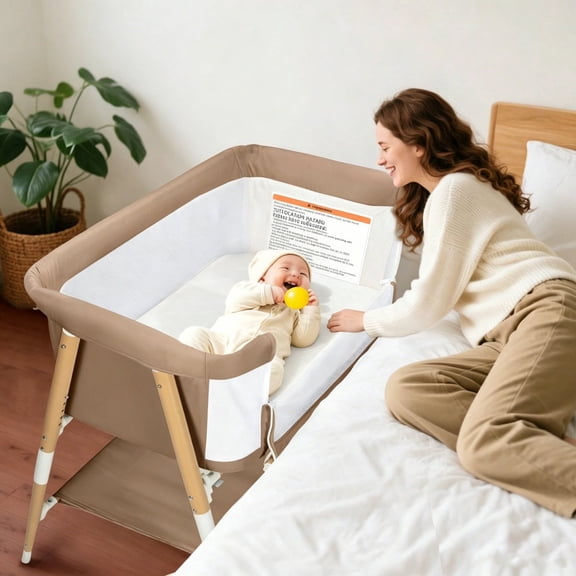 3 in 1 Baby Bedside Bassinet Sleeper for Newborn,Infant Crib with Adjustable 5 Height for Babies Girls Boys Toddlers,Khaki