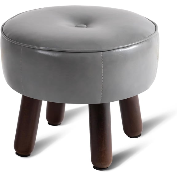 13in Small Foot Stool Ottoman, Round Faux Leather Foot Rest for Couch, Under Desk Pouf Footstool Footrest with Non-Skid Rubber Legs for Ling Room, Bedroom, 13''L x 13''W x 10.2''H, Beige