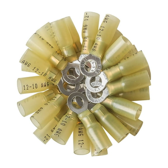 25Pcs Heat Shrink Ring Terminals Wire Connectors Yellow 12-10 AWG Gauge 1/4 Hole